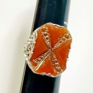 Antique Art Deco Carnelian and Silver Sterling 925 Ring Size 4.75